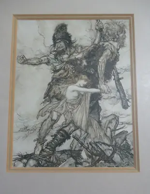 Antique 1910 ARTHUR RACKHAM Wagners Ring Cycle Lord Rings Interest Print Framed • £15