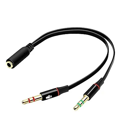 Headphone Y Splitter For Computer 3.5mm Female To 3.5mm Male Headset PC Laptop • £1.19