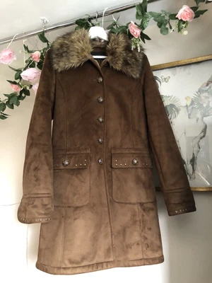 £10.50 • Buy Faux Suede Y2K Vintage Penny Lane Afghan Coat Jacket Uk S Faux Fur Sheepskin