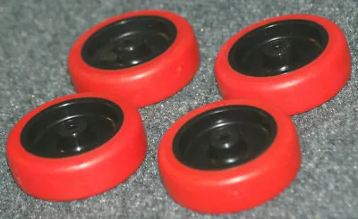 4 Pack 3  X 1  Red Rubber Molded On Black Plastic Wheel Hub With 1/4  ID Hole • $5.80