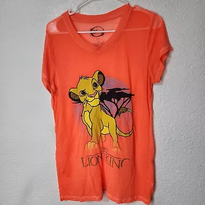 Disney Lion King Shirt Womens Large Simba Orange Burn Out Tissue Thin • $5.86