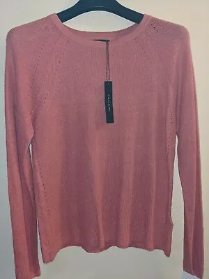 Bnwt Tahari Ladies Fine Knit Linen Jumper Coral Size Medium • £14.50