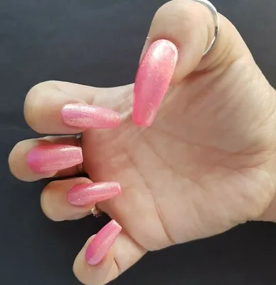 £1.99 • Buy Pink Glitter False Nails 24 Painted UV Gel Press On Nails Coffin Stiletto Square