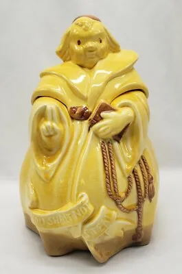 Vintage RED WING Cookie Jar  Thou Shalt Not Steal  Friar Tuck Monk 1940s Yellow  • $62.99