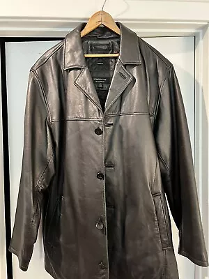 Claiborne Leather Jacket Car Coat L Mens Black Vintage!  New In 1999 • $99