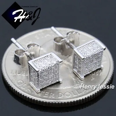 Men Women Solid 925 Sterling Silver Icy Bling Cz 6mm 3d Square Stud Earring*e169 • $19.99