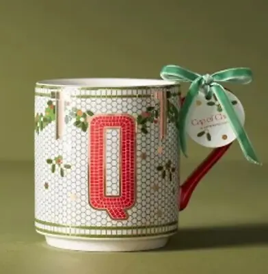 NEW Anthropologie Festive Bistro Tile Monogram Q Mug • $29.99