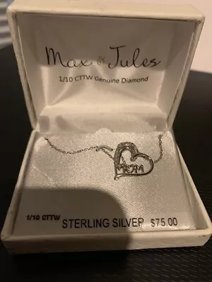 NEW Max & Jules Sterling Silver 1/10 CTTW Diamond Heart Mom Necklace • $25.19