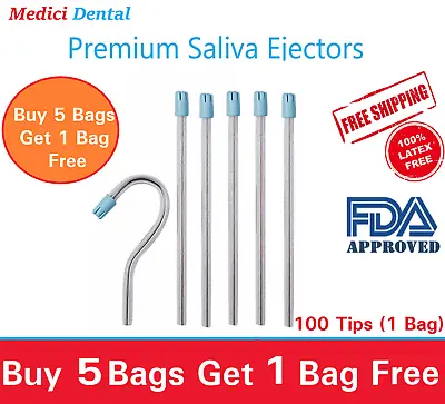 100 Tips - Saliva Ejectors Ejector CLEAR/BLUE Dental Suction Tips Disposable • $8.95