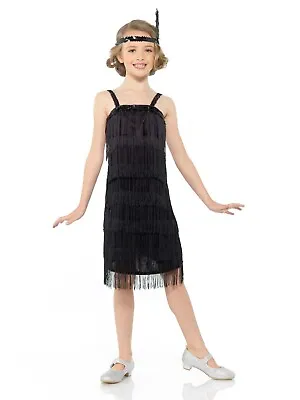 Girls 1920s Black Flapper Charleston Costume Kids Book Week Outfit Gatsby Dress • £20.99