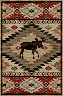 High Country Area Rug Runner Lodge Cabin Moose Native Rustic Beige Matching Set • $49