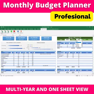 Monthly Budget And Expenses Planner - Excel Spreadsheet Database • £5