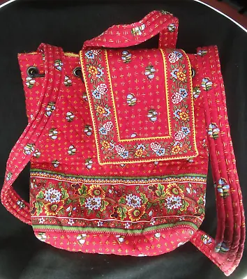 Vtg 2000 Vera Bradley Backpack Bag Provincial Red Cotton Quilted Drawstring Usa • $35