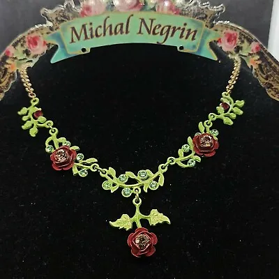 Michal Negrin Necklace Roses Statement Colourful With Swarovski Crystals Gift • $71.20