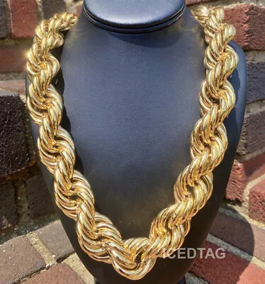 14K Gold Plated 16 - 30MM Hip Hop Retro Dookie Hollow Chunky Rope Chain Necklace • $89.99