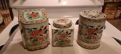 Three DAHER Decorated Ware 11101 Floral Tin Containers Made In England • $50