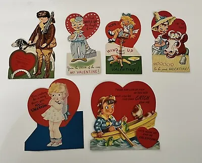 Vintage Valentine's Cards Carrington Hunting Fishing Milk Man Moveable 40's 50's • $16.99