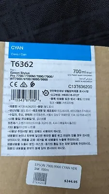 EXPIRED 06/23 - Epson T6362 Cyan Ink Cartridge 700ML - C13T636200  • $24.95
