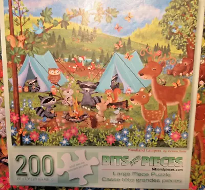 Bits & Pieces 200 Large Piece Puzzle - Woodland Campers - Deer Raccoon - Seniors • $9