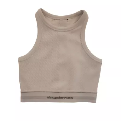 Alexander Wang Logo Tape Crop Top Size XXS White Knit Crew Neck Sleeveless NWOT • $74.94