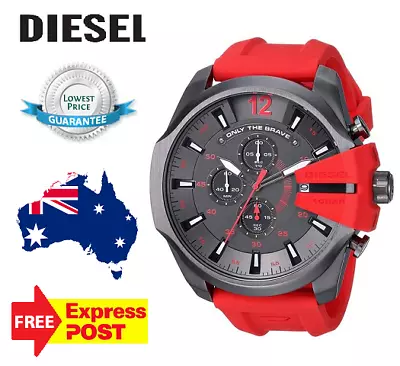 New Diesel Mega Chief Dz4427 Gunmetal/red/silicone Chronograph Quartz Mens Watch • $279.99