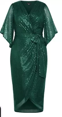 City Chic Large Sequin Opulent Dress Green Plus Size 20 • $110