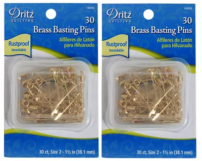 2 PACK DRITZ Size 2 1-1/2  Quilter's Brass Basting Safety Pins Rustproof 30 Pcs • $9.99