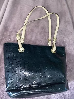 Michael Kors Jet Set Tote Black Signature Monogram Handbag MK Logo Shoulder Bag • $45