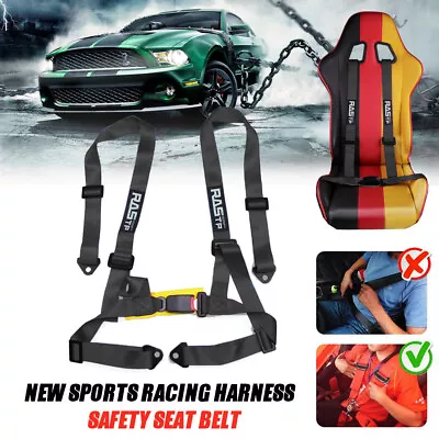 RASTP Racing Seat Belts 4 Point 4PT Safety Harness Nylon Adjustable Black • $28.55