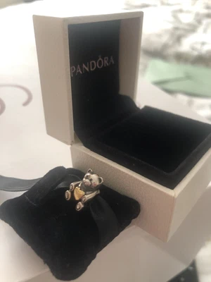 £17.60 • Buy Authentic Pandora Silver & 14K 14ct Gold L/E ‘Bear My Heart’  Teddy Charm Rare
