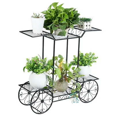 $55.49 • Buy 6-Tier Outdoor Garden Cart Flower Rack Display Decor Flower Pot Plant Holder
