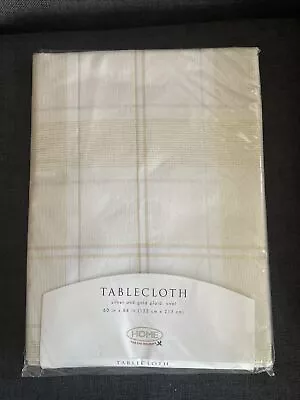 Vintage HOME FOR THE HOLIDAYS Silver Gold Plaid TABLECLOTH 60x84 Inch Brand  New • $14.99