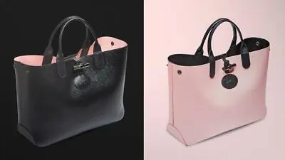 NEW Longchamp Roseau Reversible Black & Pink Calf Leather Tote Bag Handheld • $479.99