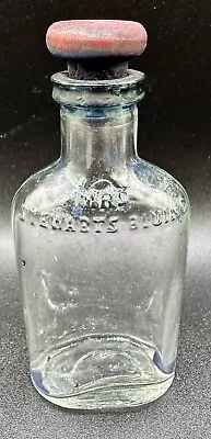 Vintage MRS.STEWART'S LIQUID BLUING Embossed Glass Bottle With Stopper • $12.88