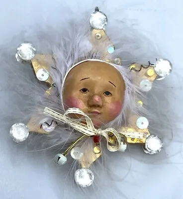 Vintage Silvestri Ornament Handcrafted Folk Art Star Santa Elf Face 3.5” • $16.50