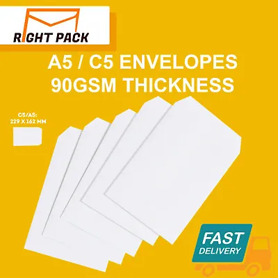 £1.95 • Buy Quality C5/a5 Plain 90gsm White Envelopes Self Seal Strong Paper 229mm X 162mm
