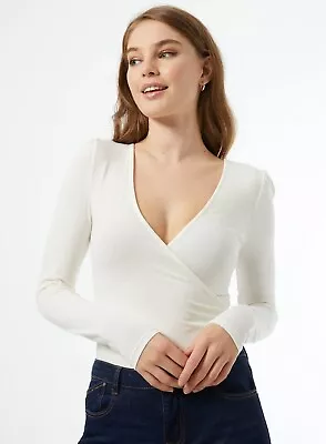 Miss Selfridge Womens Cross Over Ivory Bodysuit Size 8 • £2.50