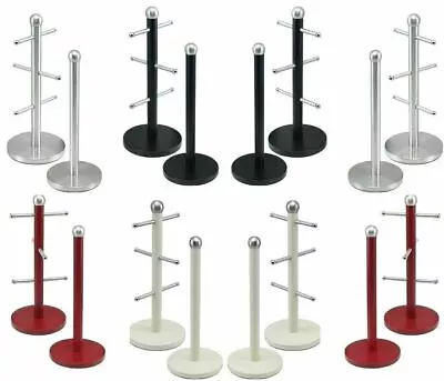 New Stainless Steel 6 Cup Mug Tree Stand Or Kitchen Towel Paper Roll Pole Holder • £8.45