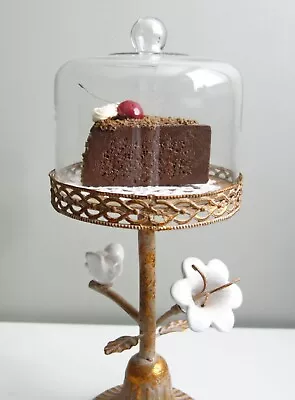 15  Pedestal Glass Dome Cloche Cupcake Pastry Server Stand Ceramic Flower Bird • $24.99