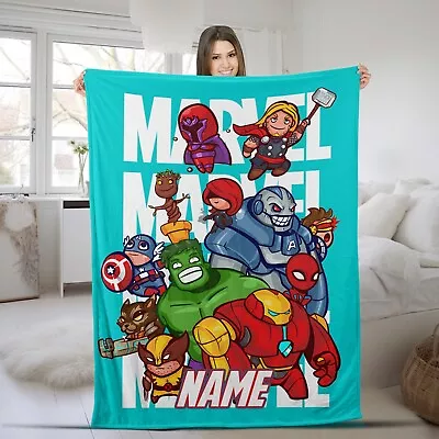 Personalized Superhero Blanket Custom Name Blanket Superhero Characters Avenger • $39.98