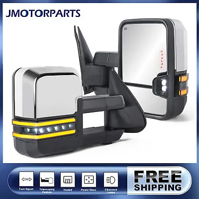 Chrome Tow Mirrors W/Power Adjust Glass For 07-13 Chevrolet Silverado GMC Sierra • $161.96