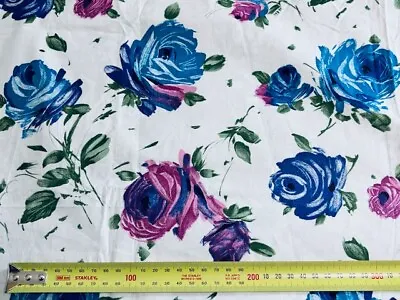 135cm X 90cm VINTAGE 1950s Floral Roses Crisp Cotton Fabric UNUSED • $15