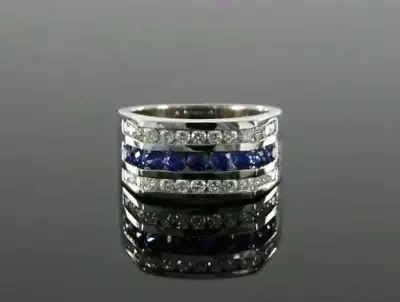 Mens 14k White Gold Ring Gift For Men Natural Sapphire & Diamond Ring 0.78Ct • $1160.80