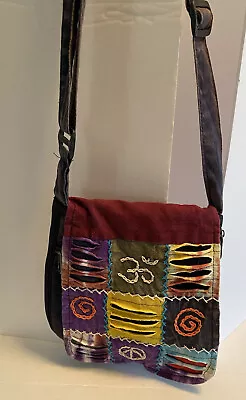 Shop Therapy Peace Om Made In Nepal Hippie Hobo Crossbody Bag Tote Purse -4 • $12