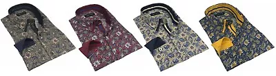 Luxury Shirt Mens Casual Double Collar Paisley Slim Fit Formal Long Sleeve S-3XL • £14.99