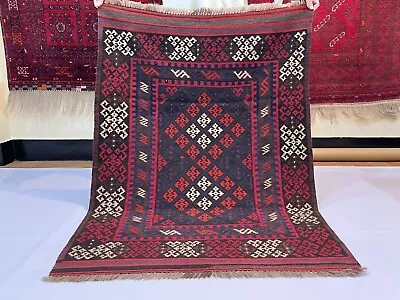 COLLECTOR's Piece Geometrical Design Vintage Afghan Handmade Wool Bohemian Rug • $149