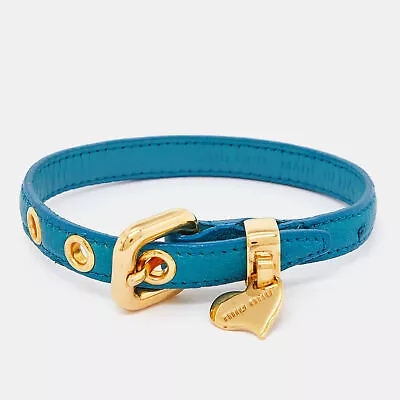 Miu Miu Blue Leather Gold Tone Heart Charm Bracelet • $115.50