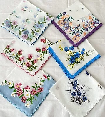 6 Mixed Women Flower Handkerchiefs 100% Cotton Hankie Vintage Style Floral Hanky • $9.99