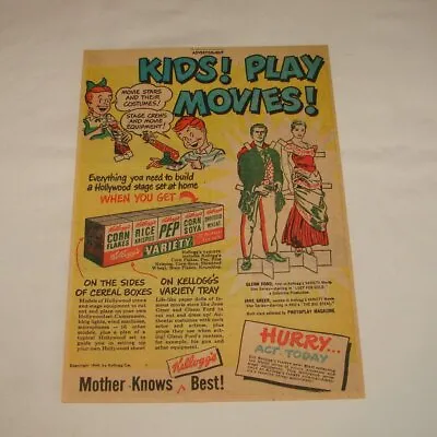 1949 Kellogg's Variety Pack Ad~GLENN FORD JANE GREER Paper Dolls Version 2 • $8.06