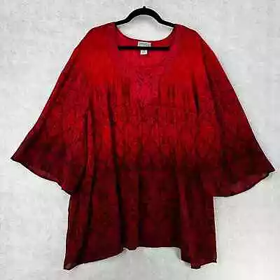 Catherines Blouse Womens 4X Red Tunic Art To Wear Crinkle Accordian Pleated Top • $24.99